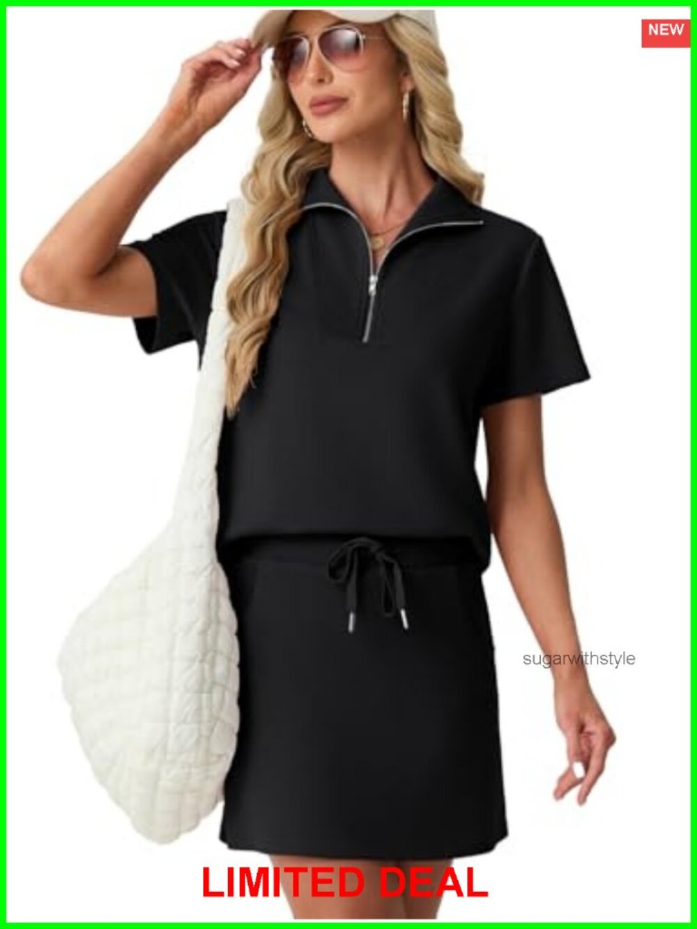 Women's 2 Piece Skort Set Half Zip Top Tennis Skirt Activewear